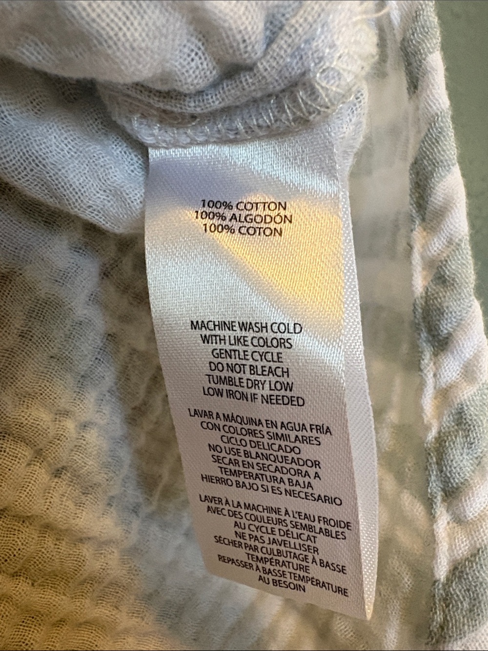 100% Cotton | Pale Green and White Striped Button-Down | Gauze Top - Picture 6 of 16
